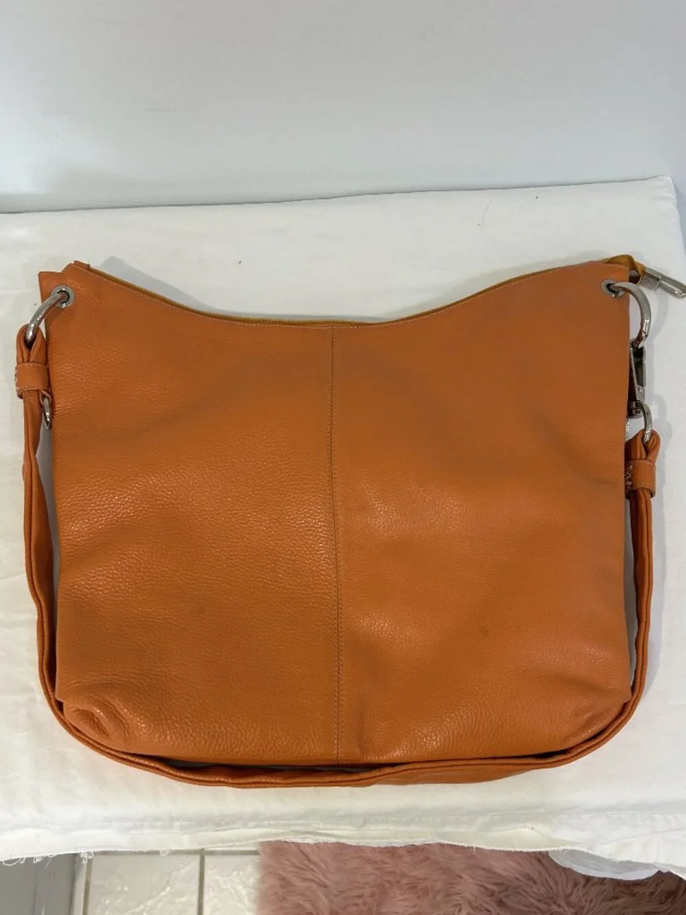 Roberta Firenze Italy Orange Pebbled Leather Hobo Shoulder Bag